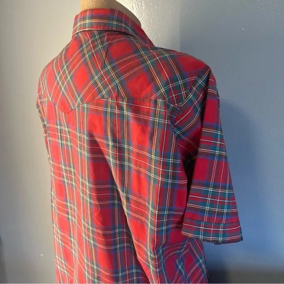 Ely Cattleman Western Red Plaid Shirt Mens XL Pearl Snap Vintage - Picture 9 of 11